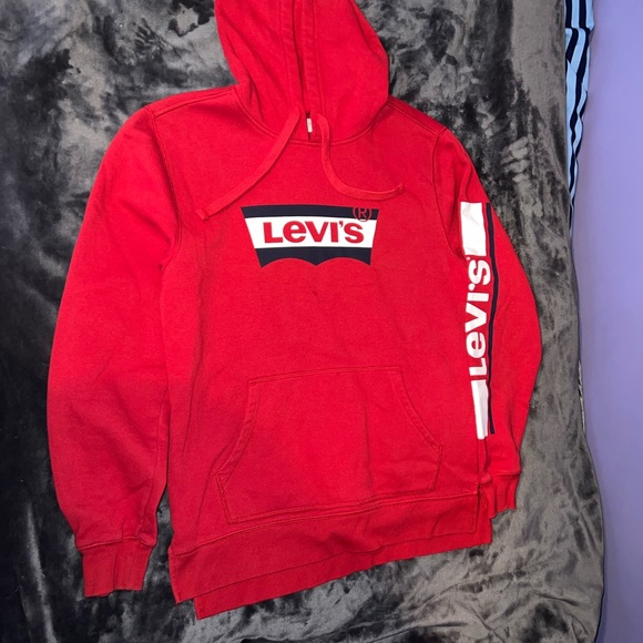 Levi’s Men’s Croft Fleece Stripe Red Logo Hoodie Size Medium - Picture 2 of 16